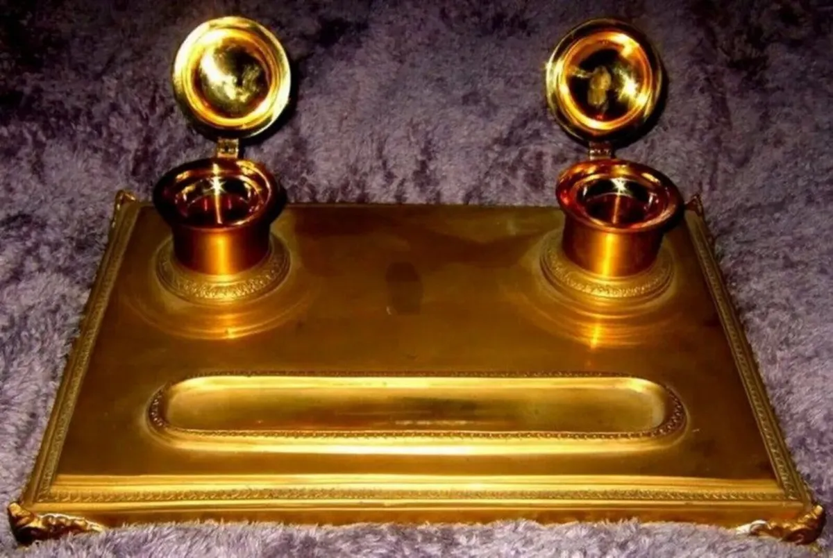 Early Victorian Brass Inkstand - Image 4