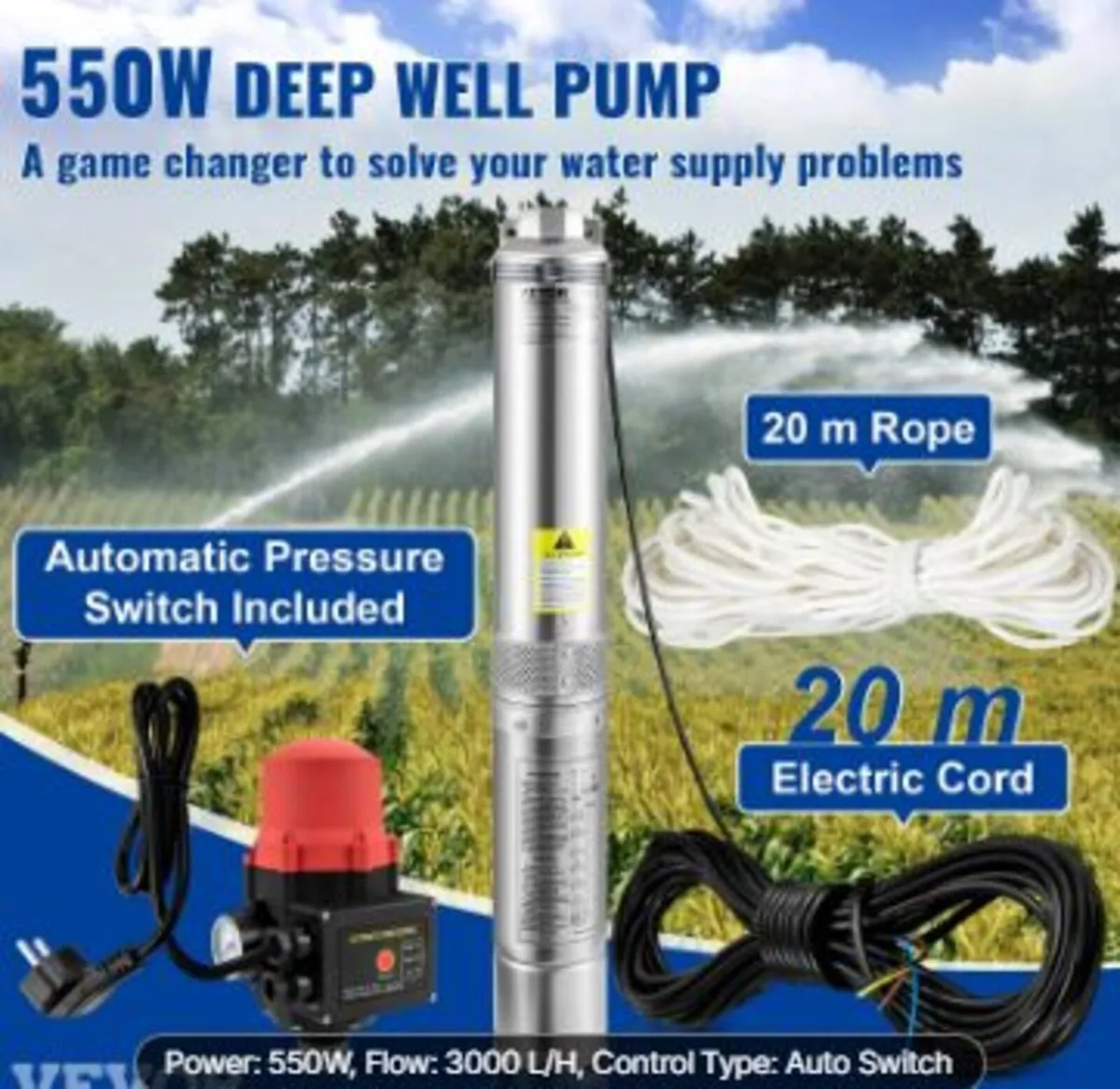 Deep Well Submersible Pump, 550W - Image 2