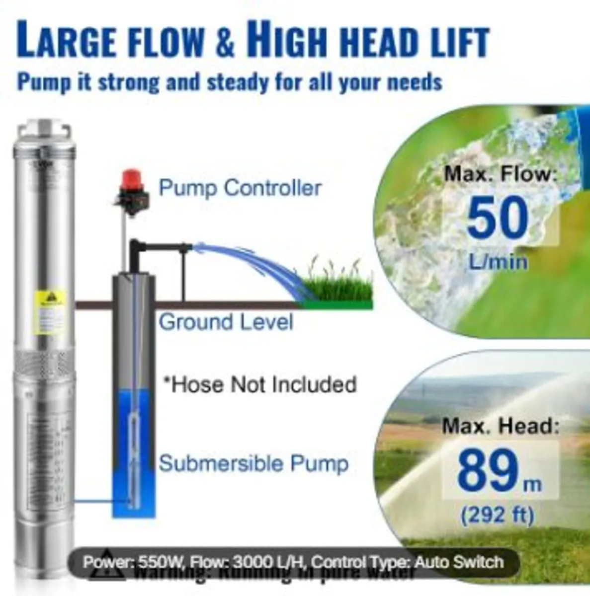 Deep Well Submersible Pump, 550W - Image 4