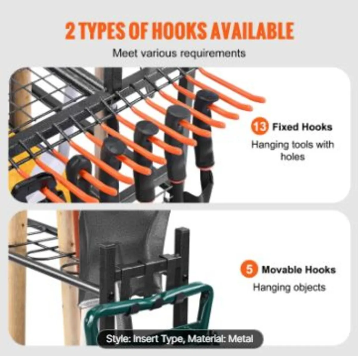 Garden Tool Organizer, 16 Slots with Hooks - Image 2