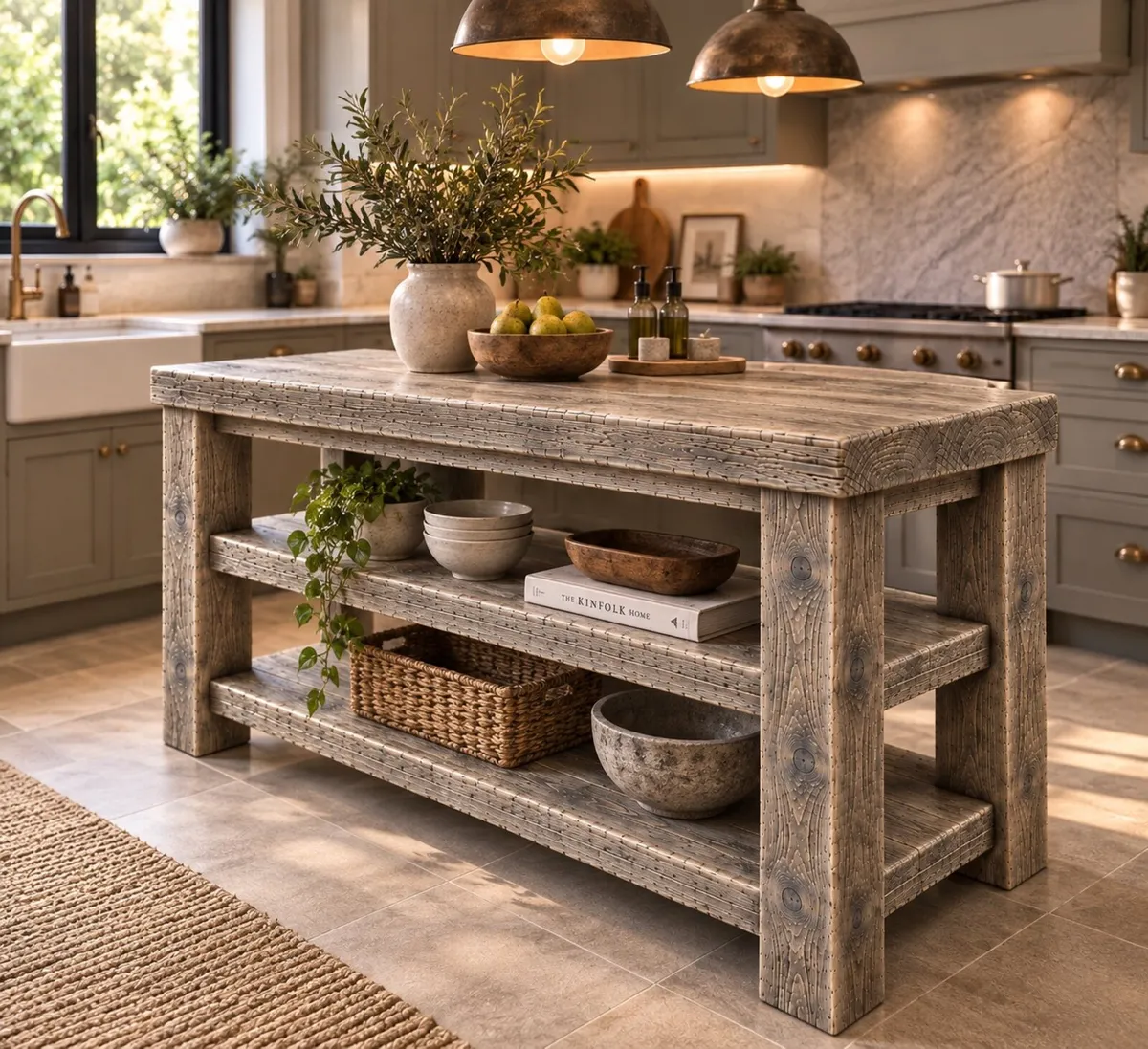 Handmade Aged Latin Driftwood Style Kitchen Island - Image 1