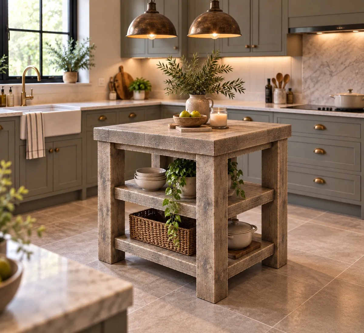 Aged Driftwood Style Compact Kitchen Island - Image 2