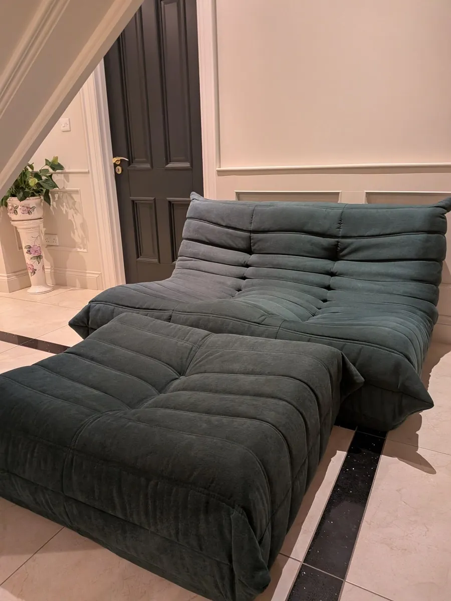 Togo Style Sofa Teal Suede 2 Seater x 2 - Image 1