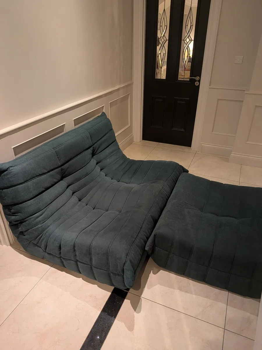 Togo Style Sofa Teal Suede 2 Seater x 2 - Image 2
