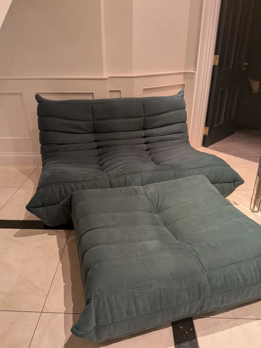 Togo Style Sofa Teal Suede 2 Seater x 2 - Image 3