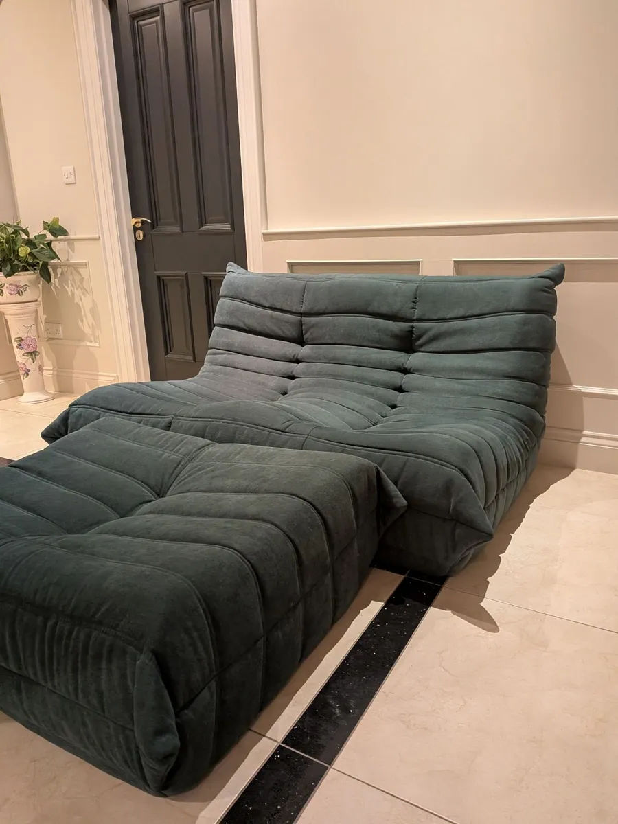 Togo Style Sofa Teal Suede 2 Seater x 2 - Image 4