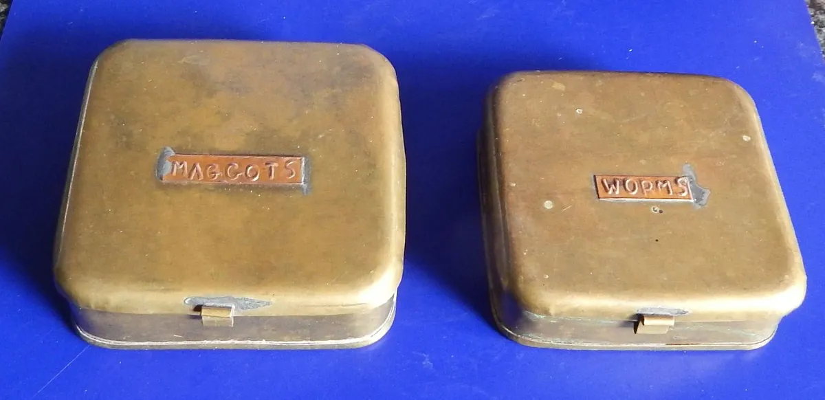 2 Vintage Brass Fishing Bait Tins - Image 1