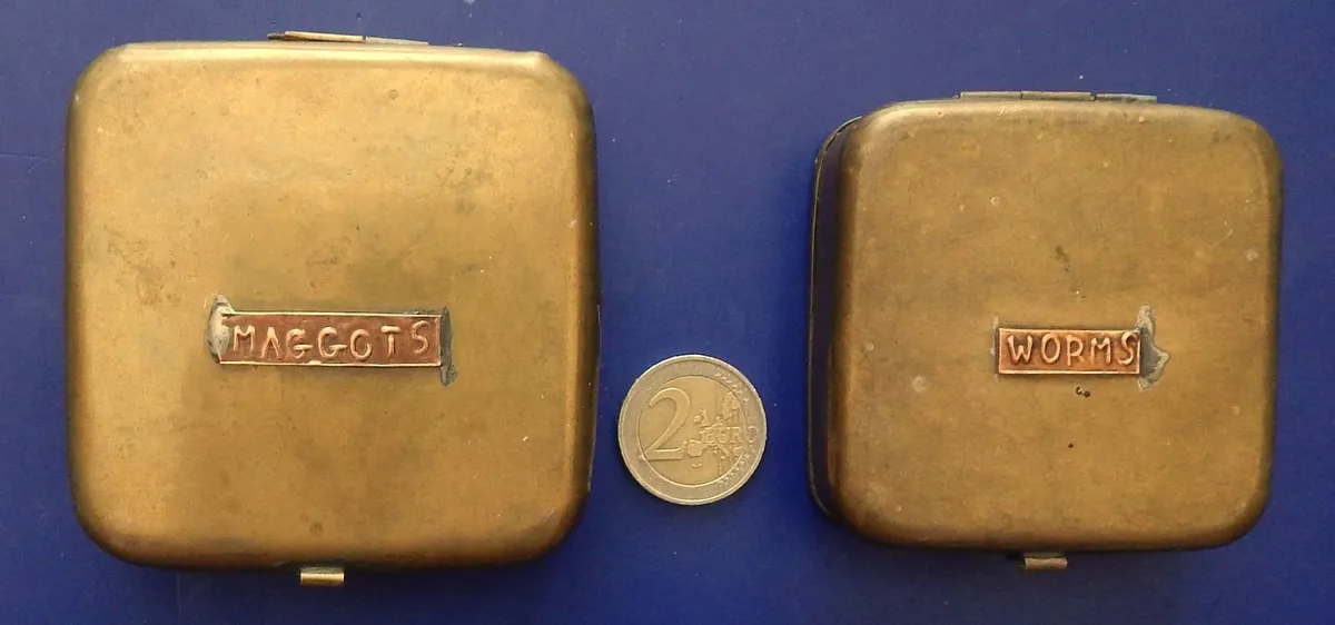 2 Vintage Brass Fishing Bait Tins - Image 2