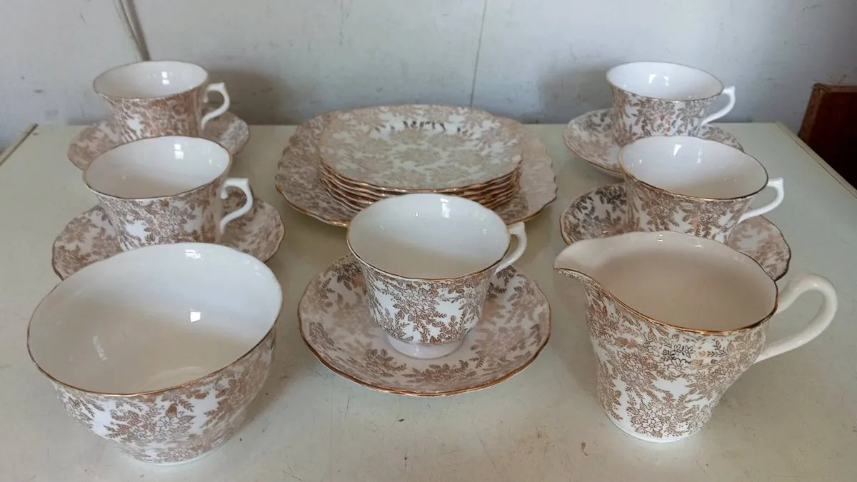 Longton Vale Vintage Gold White China Teaset - Image 1