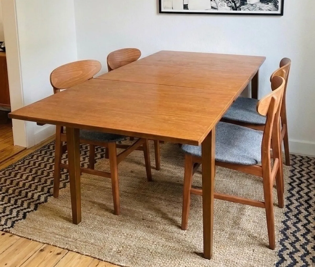 Mid Century Teak Extending Dining Table & 4 Chairs - Image 2