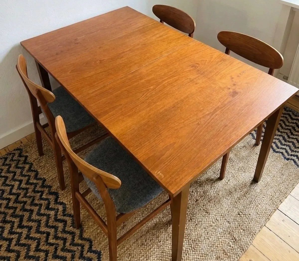 Mid Century Teak Extending Dining Table & 4 Chairs - Image 3