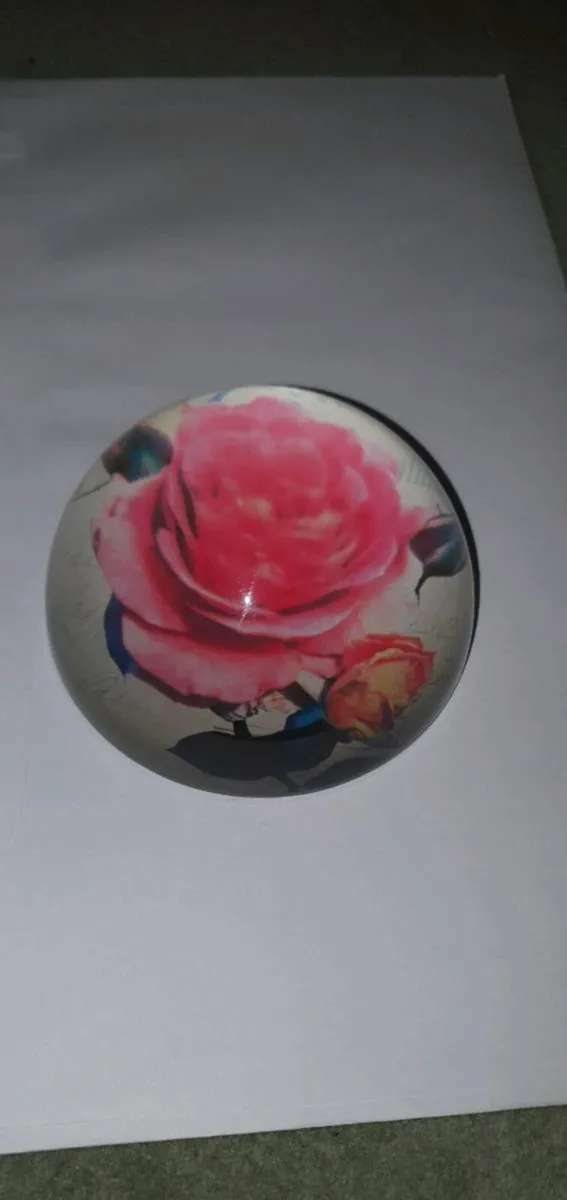 Vintage Style Domed Glass Rose Paperweight - Excel - Image 1