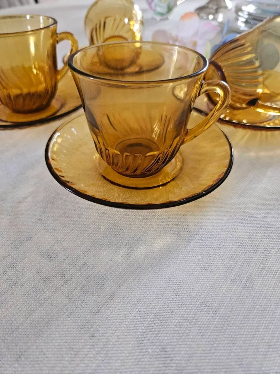 Vintage French Amber Glass Coffee / Tea Cups - Image 1