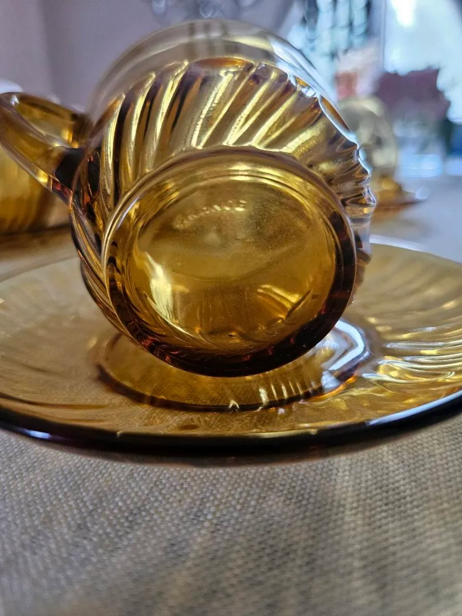 Vintage French Amber Glass Coffee / Tea Cups - Image 2