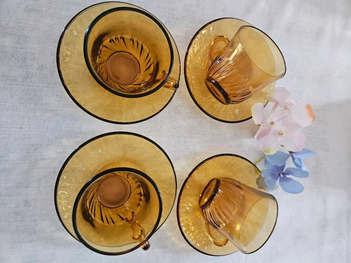 Vintage French Amber Glass Coffee / Tea Cups - Image 3