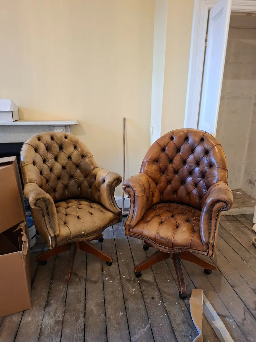 Pair of Vintage Leather Chesterfield-Style Swivel - Image 1