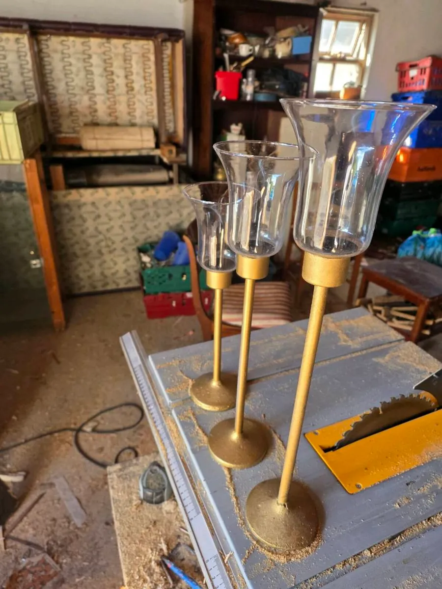 Vintage Brass Tiered Candleholders - Image 3