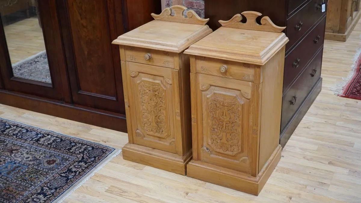 Pair of Quality Carved Ash Bedside Cabinets - Image 1
