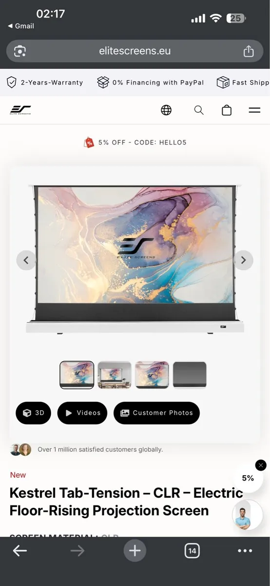 Projector screen 100inch electronic CLR ALR - Image 1