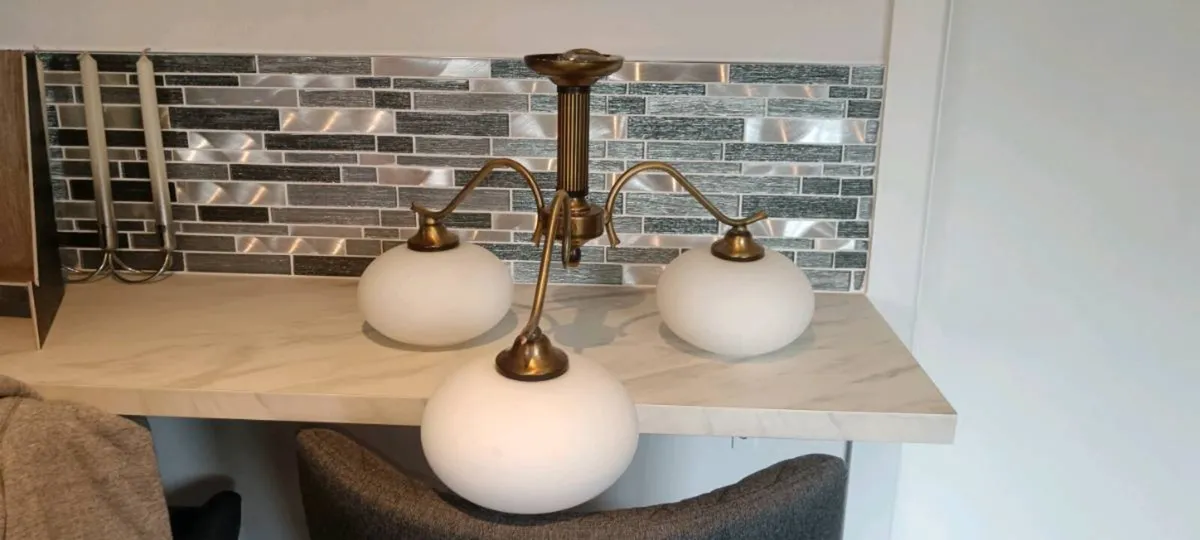 Vintage mid century 3 arm brass ceiling light - Image 1