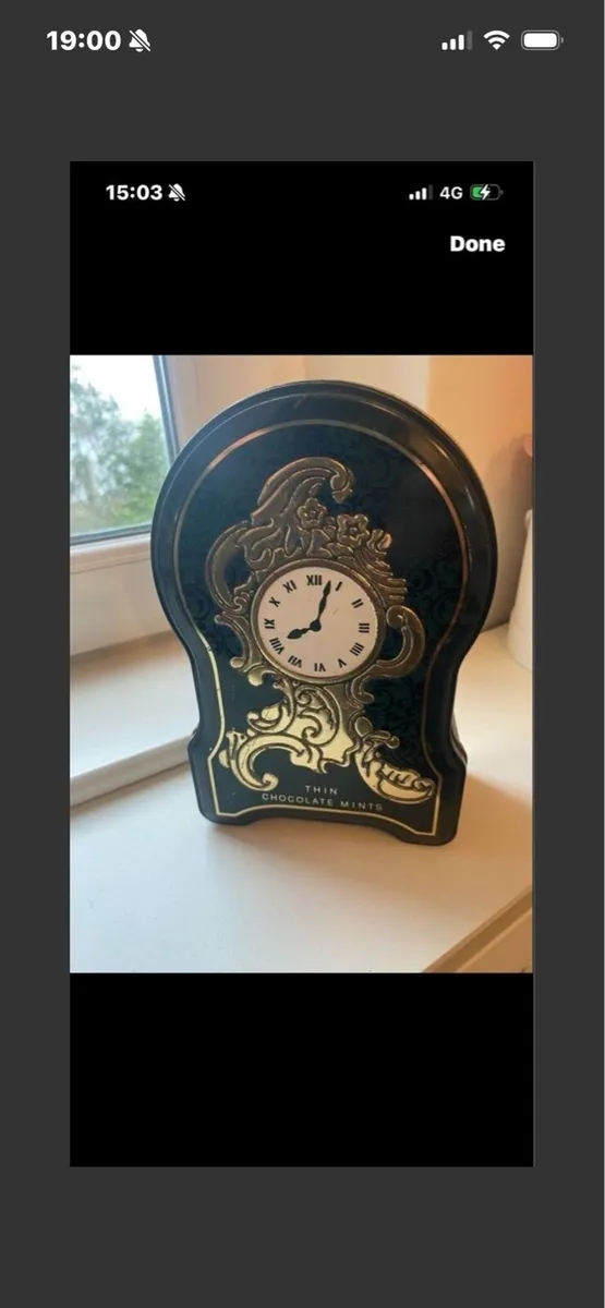 Vintage After Eight Clock Shaped Metal Box - Image 1