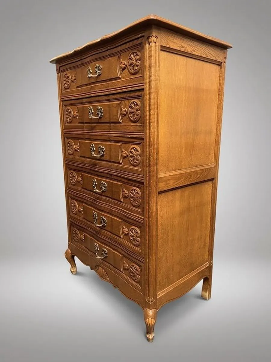 Louis XV Style Carved Oak French Tallboy - Image 2