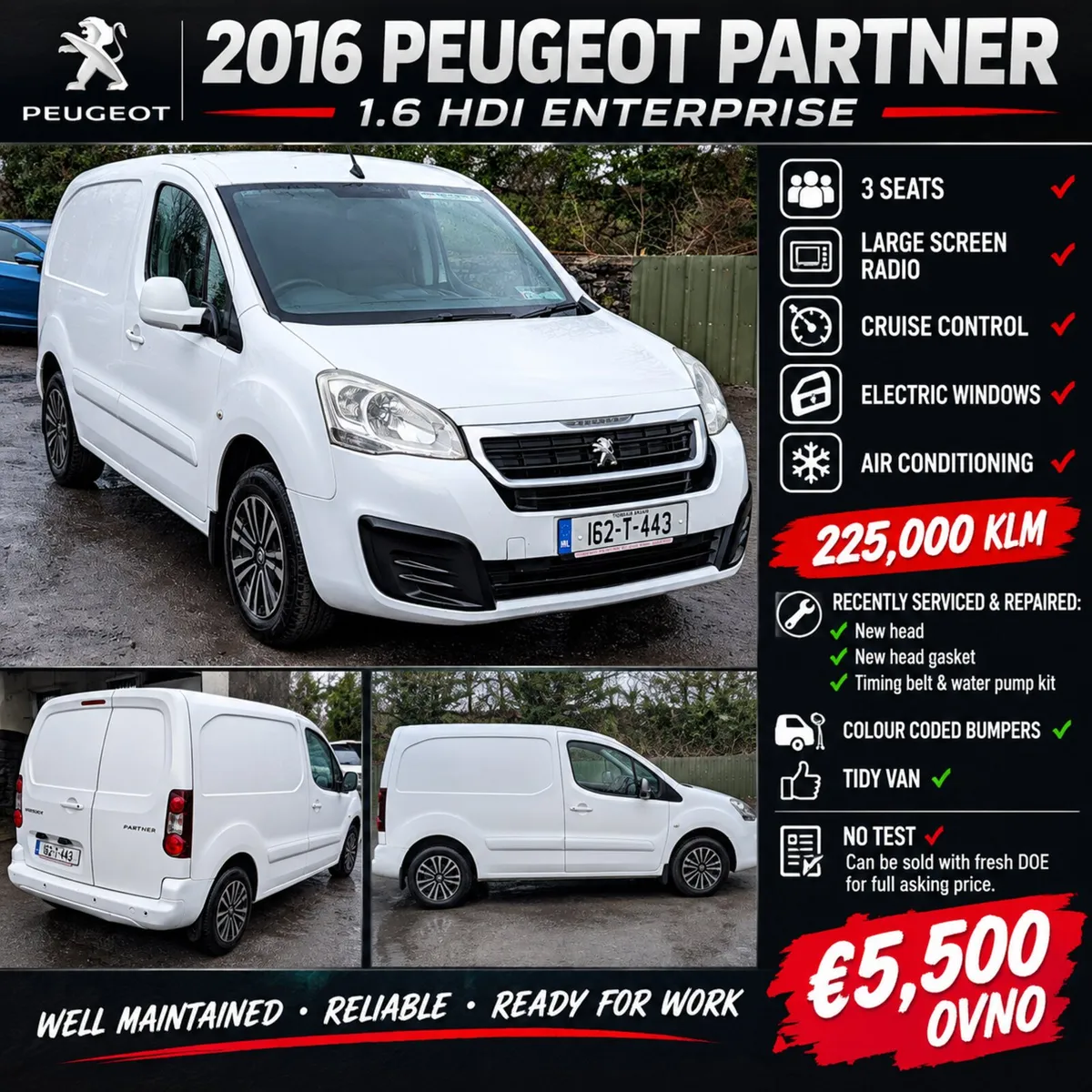 2016 Peugeot partner 1.6 hdi 225klm - Image 1