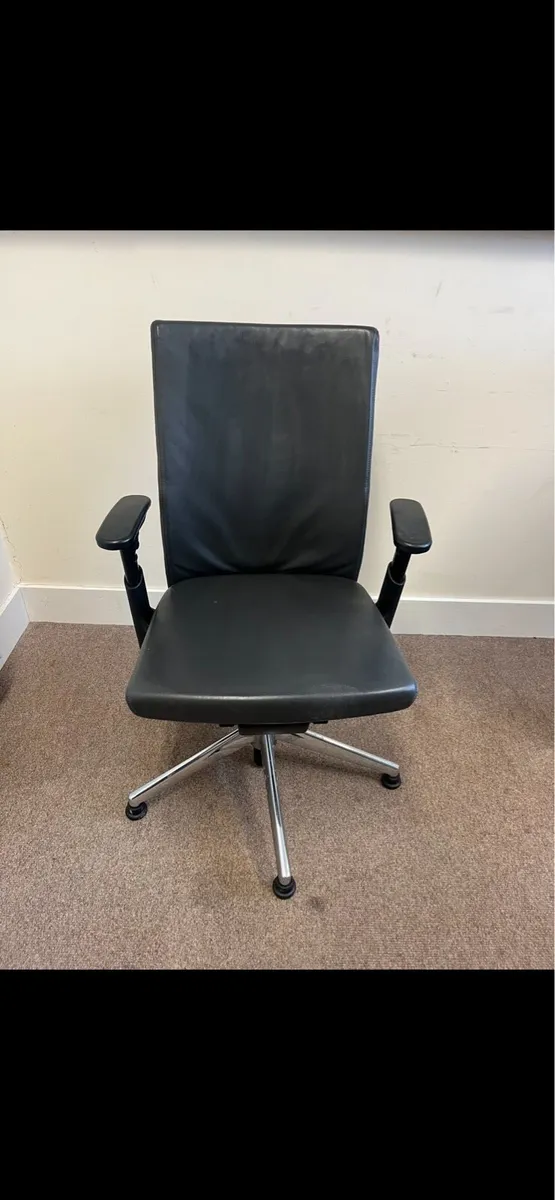 Black Leather Office Chair – Adjustable Arms - Image 1