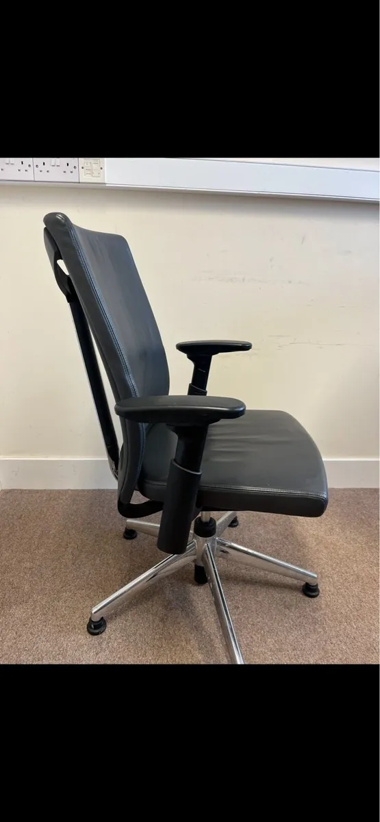 Black Leather Office Chair – Adjustable Arms - Image 2