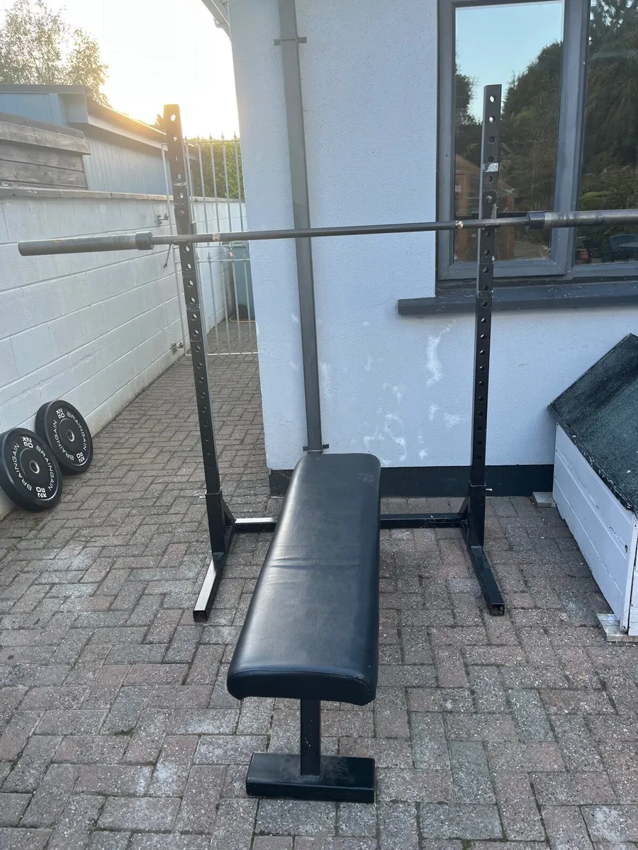 Squat Rack, Bench, Barbell, Weights, Clips - Image 4