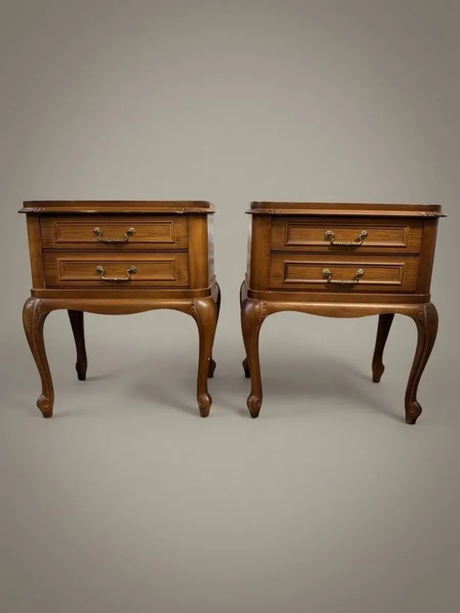 Pair of Vintage French Carved Bedside Tables - Image 1