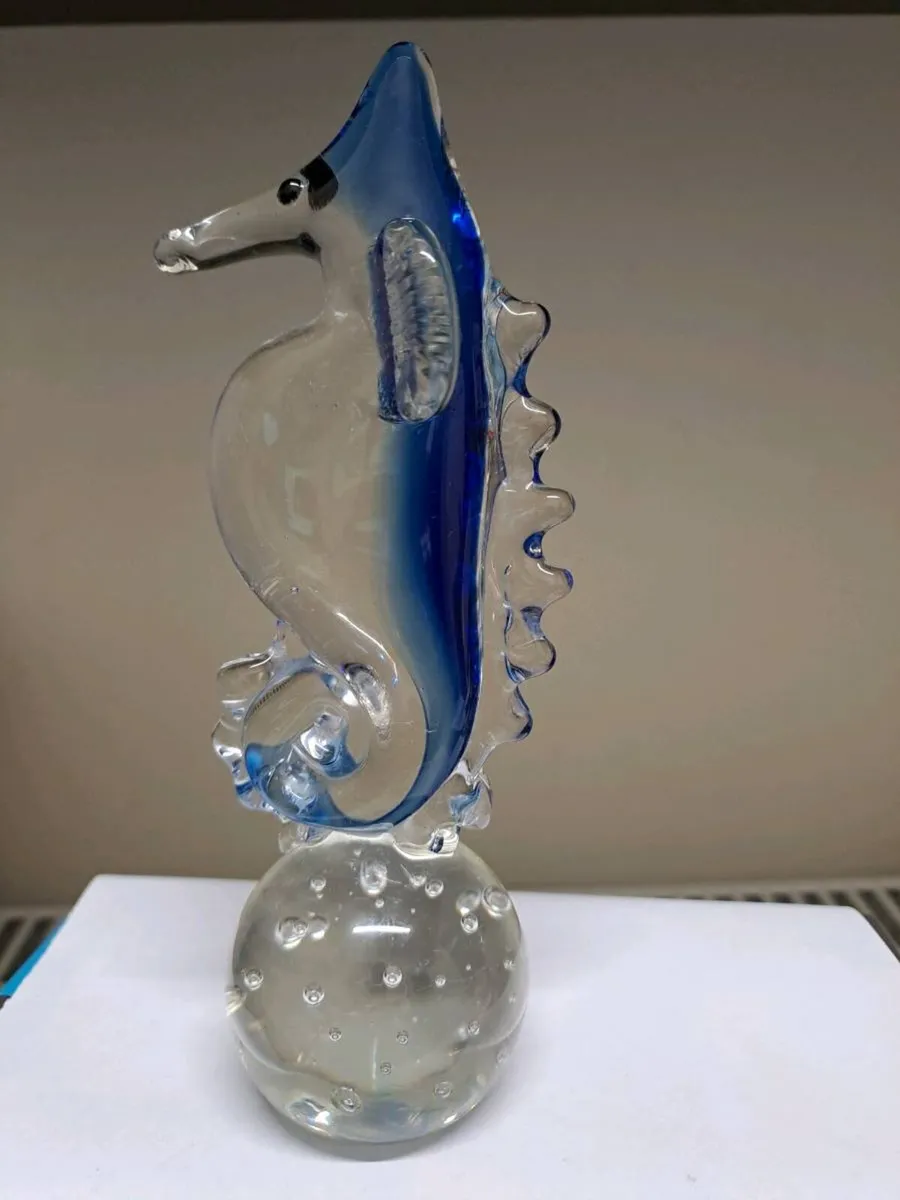 Blue Art Glass Seahorse Ornament - Image 3