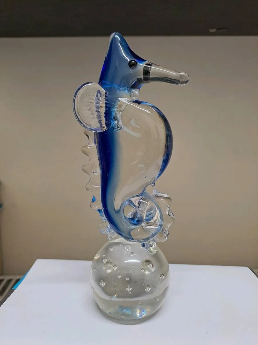 Blue Art Glass Seahorse Ornament - Image 1