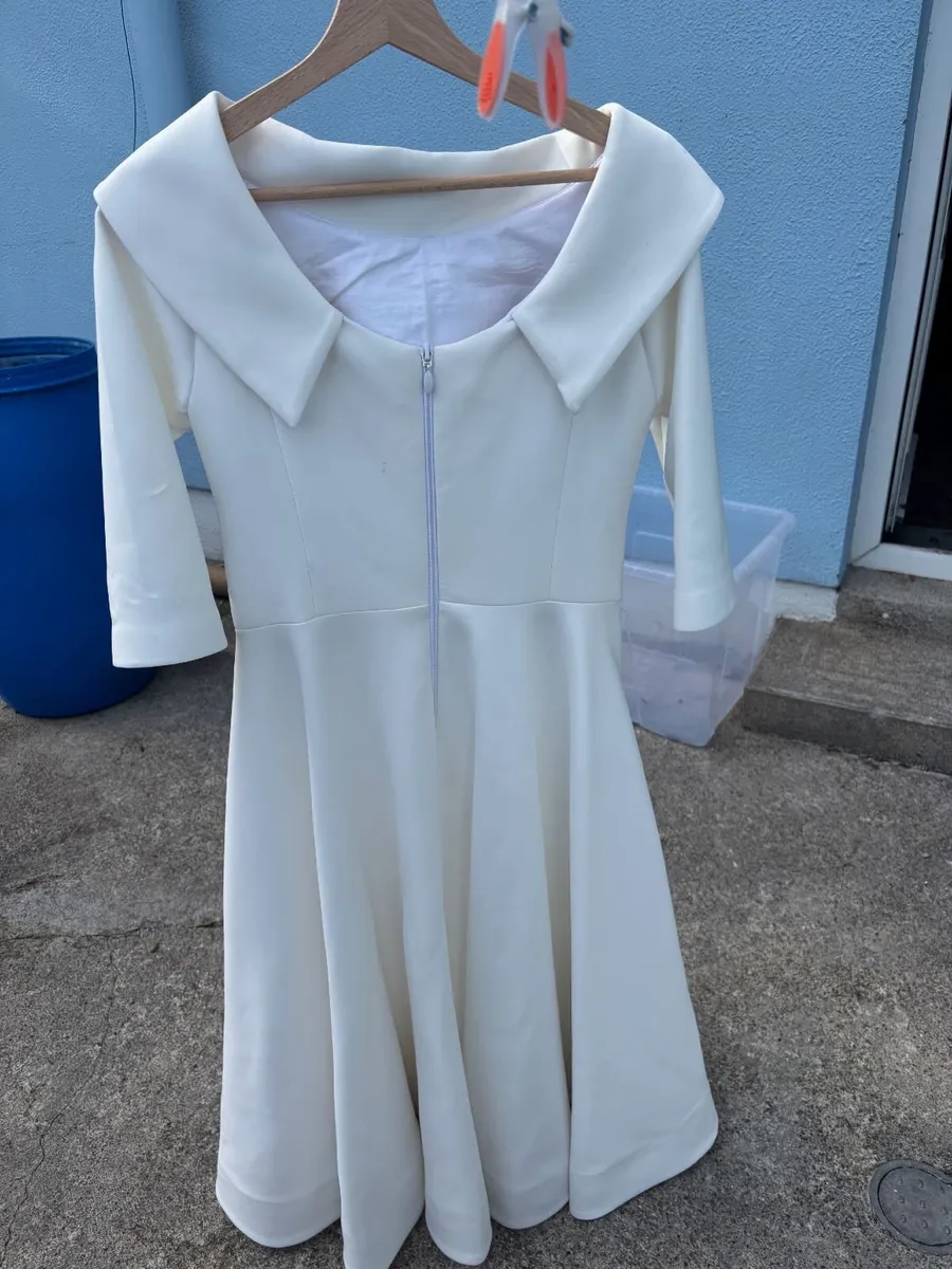 Elegant Ivory Off-the-Shoulder Midi Dress - Image 2