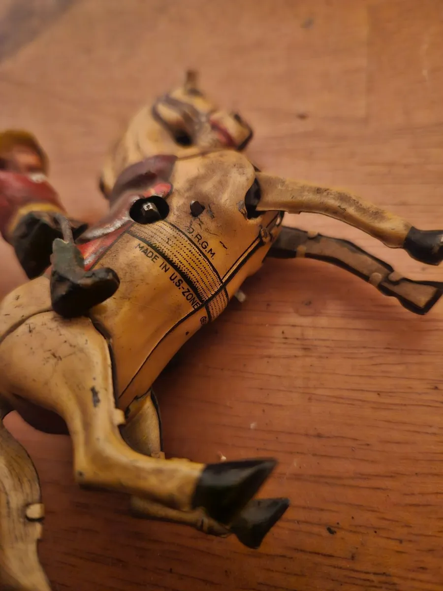 Vintage Tinplate Clockwork Cowboy on Horse Back Ma - Image 2