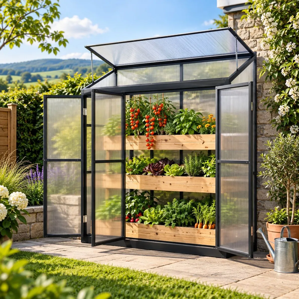 6 x 1.5ft Lean To Polycarbonate Greenhouse – Black - Image 3