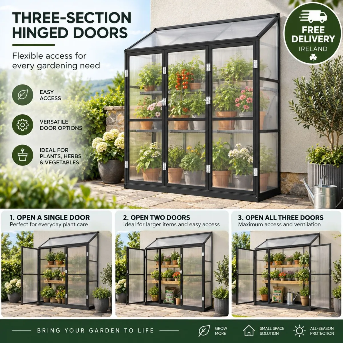 6 x 1.5ft Lean To Polycarbonate Greenhouse – Black - Image 4