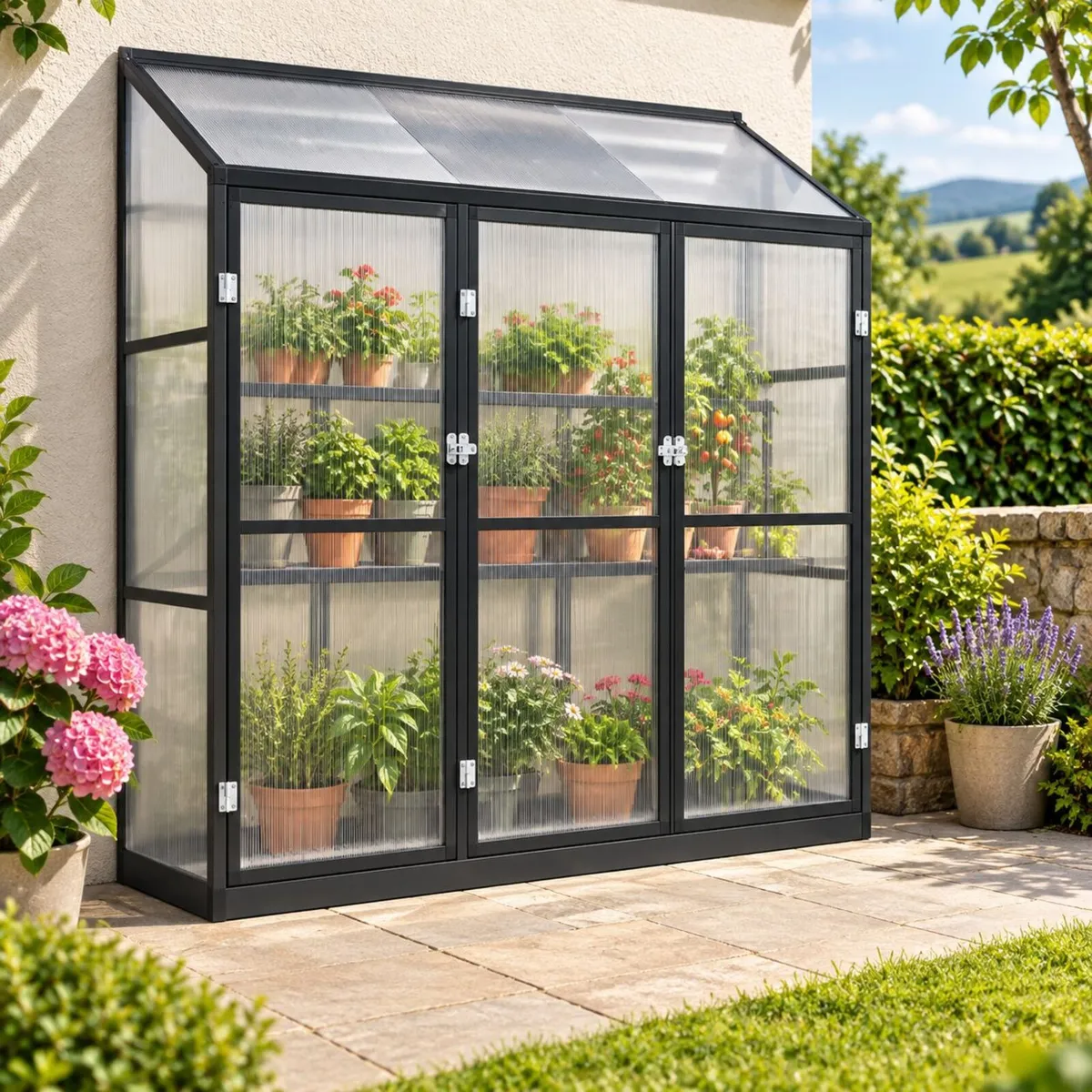 6 x 1.5ft Lean To Polycarbonate Greenhouse – Black - Image 2