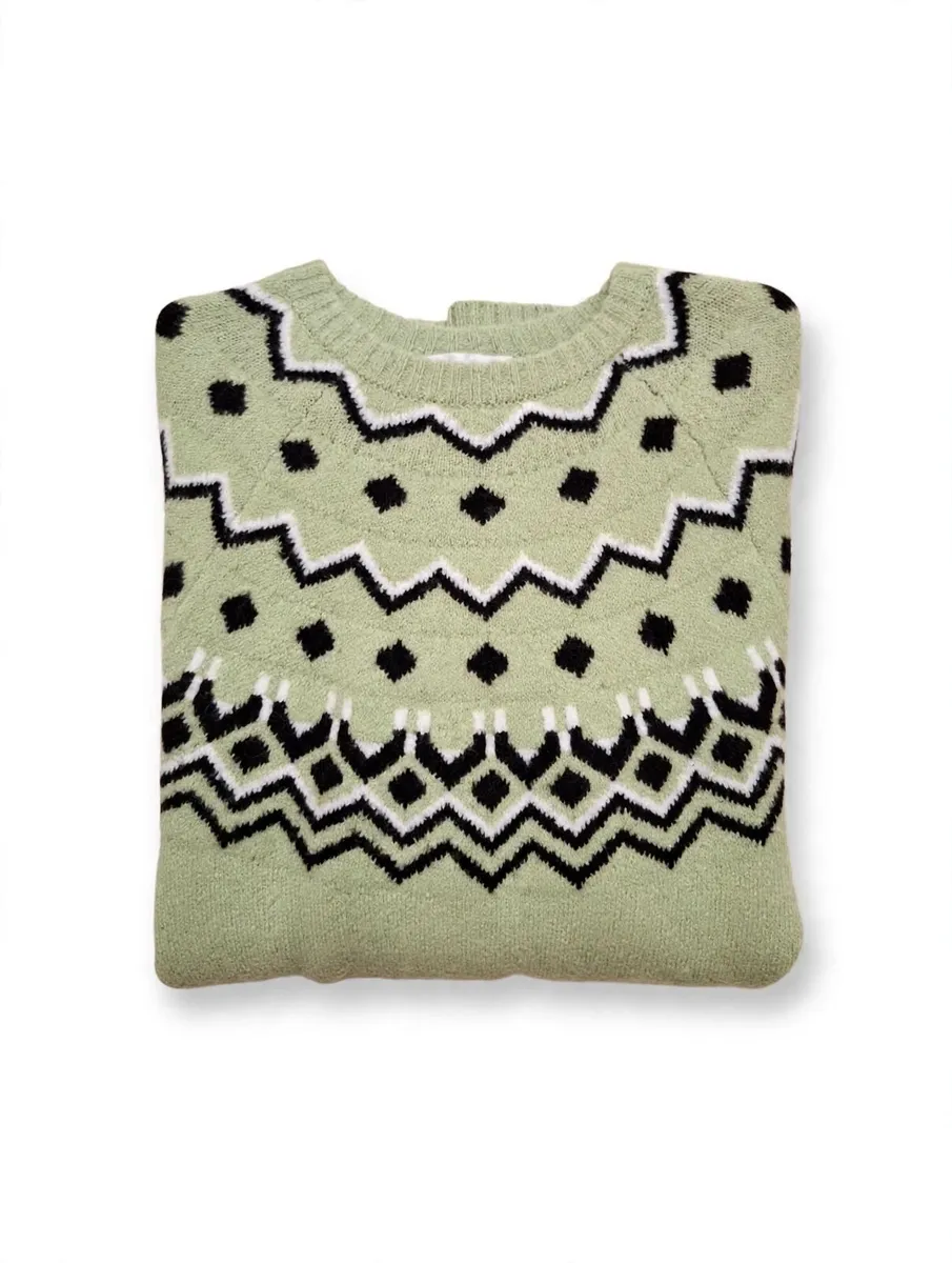 Sage Green Fair Isle Nordic Jumper - Image 2