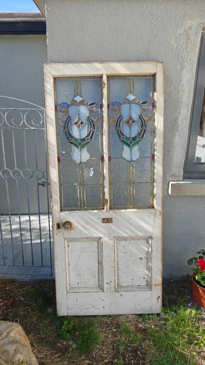 Beautiful Antique Stained Glass Door and 2 matchin - Image 1