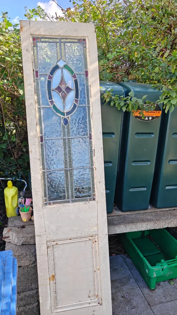 Beautiful Antique Stained Glass Door and 2 matchin - Image 2