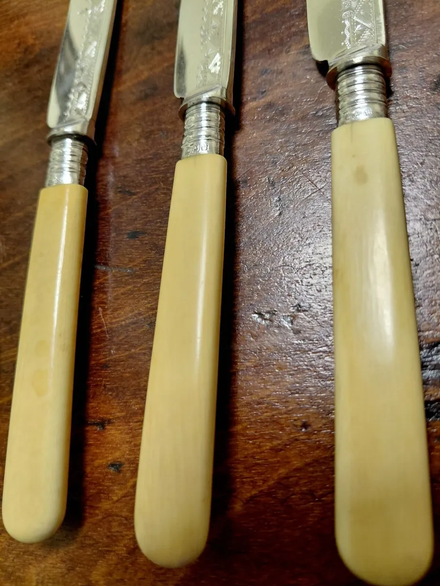 Antique Engraved Table Knives Set of 3 - Image 3