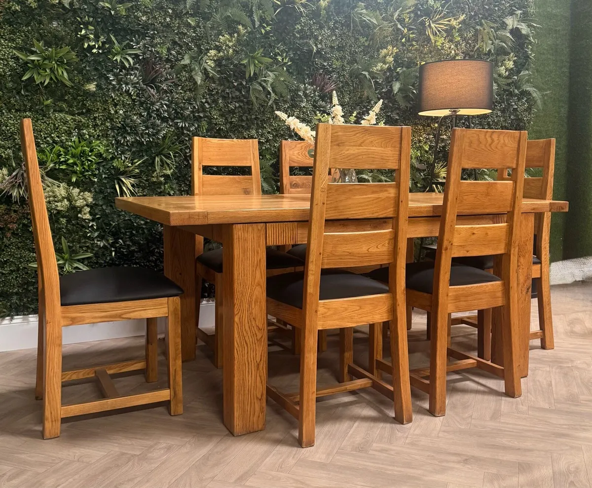 Donny extending solid oak dining table & 6 chairs - Image 1