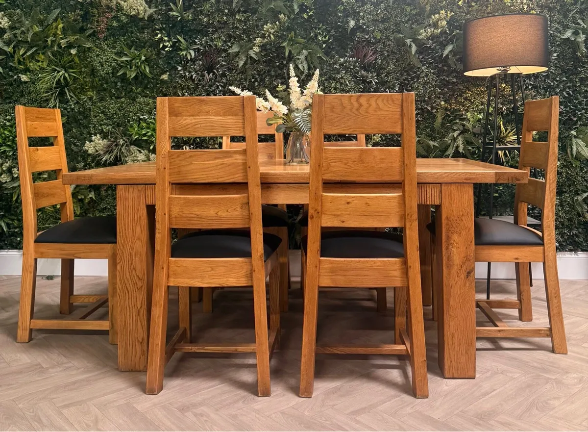 Donny extending solid oak dining table & 6 chairs - Image 2