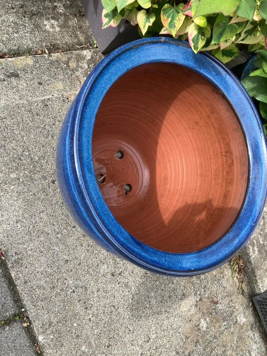 Large Pale Blue Glazed Ceramic Garden Planter - Image 2