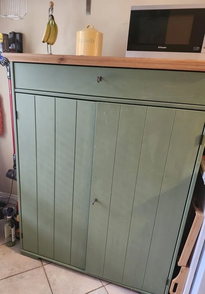 Vintage Country Style Solid Wood Painted Larder Cupboard (Sage Green) - Image 1
