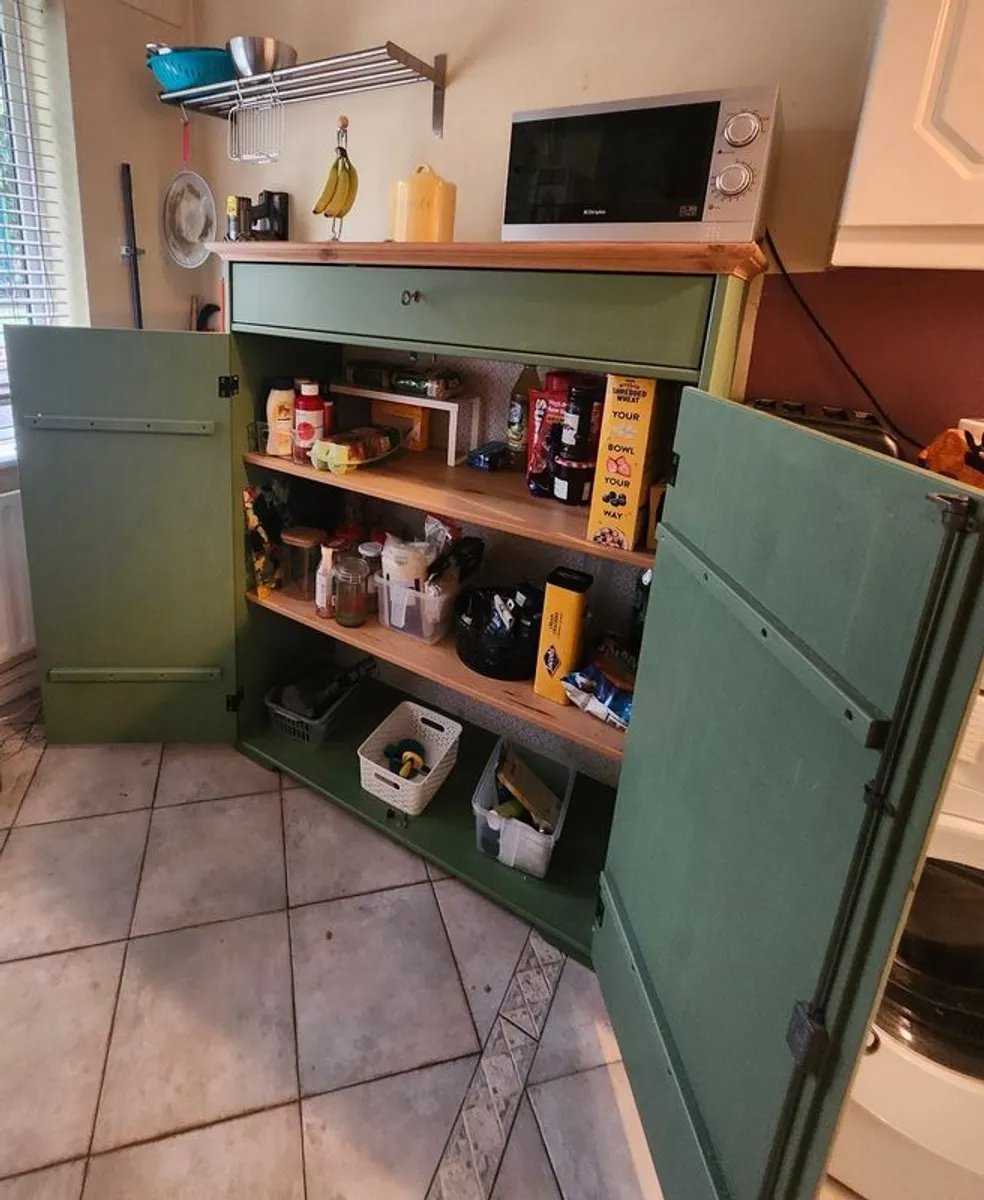Vintage Country Style Solid Wood Painted Larder Cupboard (Sage Green) - Image 3
