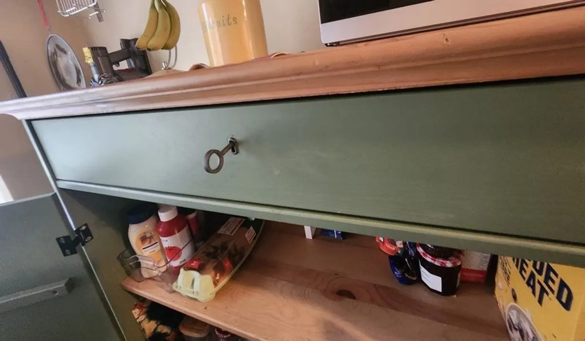 Vintage Country Style Solid Wood Painted Larder Cupboard (Sage Green) - Image 4
