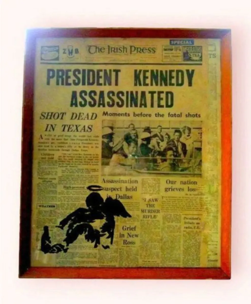 Framed Vintage JFK Assassination Newspaper Art - Image 2