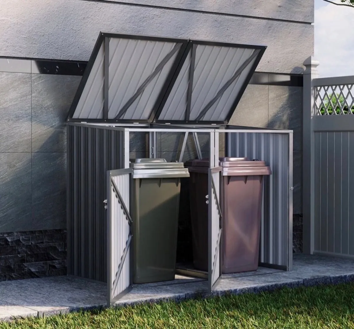 Metal Wheelie Bin Shelter Storage Shed for 2 Bins - Image 2
